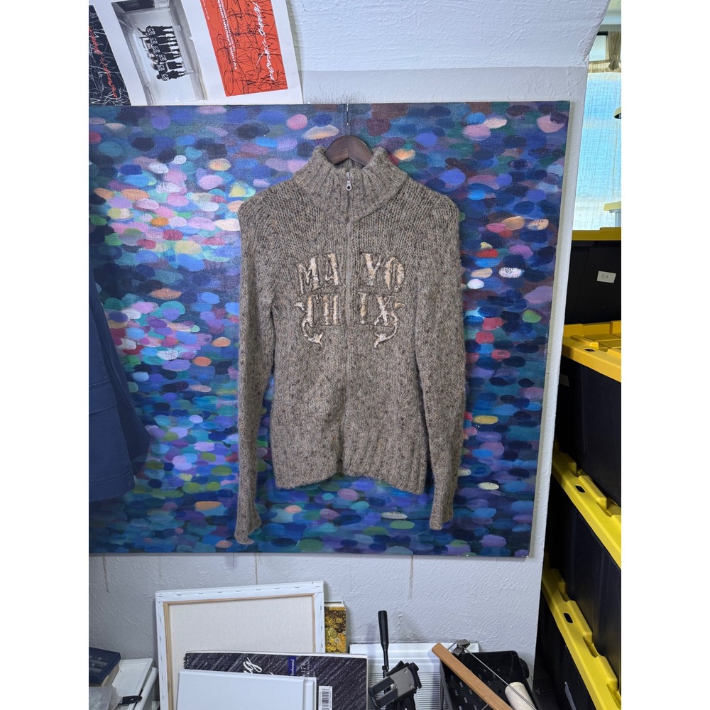 Mayo Chix Brown Alpaca Wool Blend Zip Up Mock Neck Knit Sweater Women Size L